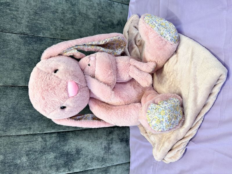 Набір Зайчик 3в1 з пледом та міні-іграшкою, 70 см, рожевий chi-tex-toy-002 фото