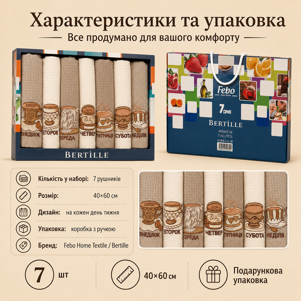 Набор вафельных кухонных полотенец &laquo;Кофе&raquo; 40&times;60 см, 7 штук на каждый день недели, 100% хлопок skt-002 фото