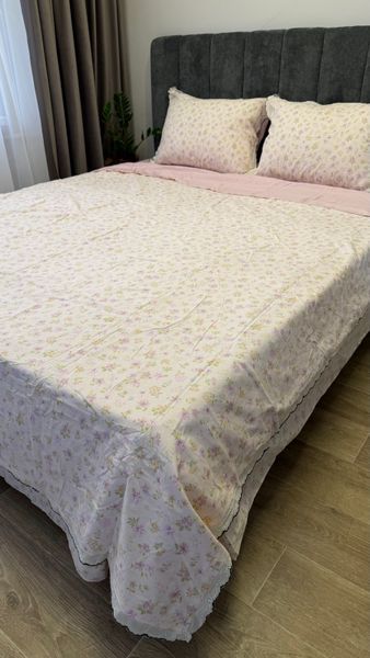 Комплект постільної білизни Mercy Home Collection з вареної бавовни Євро 200&times;230 см з мереживом, біло-рожевий з квітами var-bav-mercy-2 фото