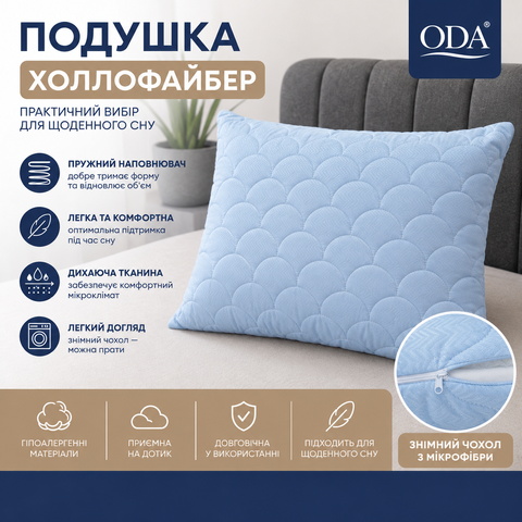 Подушка для сну ODA Холлофайбер 50&times;70 см блакитна, гіпоалергенна sle-pil-003 фото