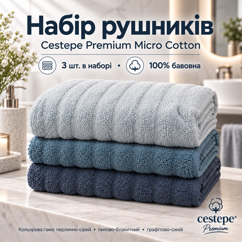 Набір махрових рушників Cestepe Premium Ezgi &mdash; 3 шт., 80&times;150 см, 100% бавовна, сіро-блакитний ts-015 фото