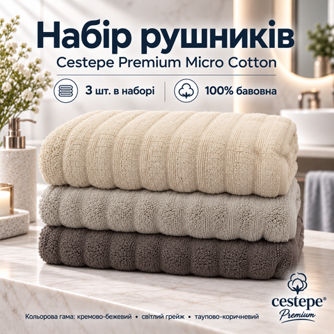 Набір махрових рушників Cestepe Premium Ezgi &mdash; 3 шт., 80&times;150 см, 100% бавовна, бежево-коричневий ts-003 фото