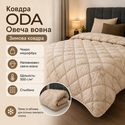 Одеяло зимнее ODA Овечья шерсть 155x210 см, микрофибра, 500 г/м&sup2; woo-sle-bla-001 фото