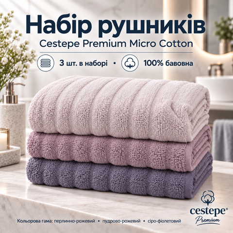 Набір махрових рушників Cestepe Premium Ezgi &mdash; 3 шт., 80&times;150 см, 100% бавовна, рожево-фіолетовий ts-006 фото