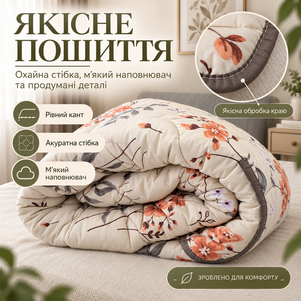 Ковдра двостороння LERI MAX з холофайбером 200&times;220 см, сатин/мікросатин, 400 г/м&sup2;, коричнева lmx-hol-brn-200 фото