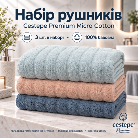 Набір махрових рушників Cestepe Premium Ezgi &mdash; 3 шт., 50&times;90 см, 100% бавовна, сіро-персиковий ts-010 фото