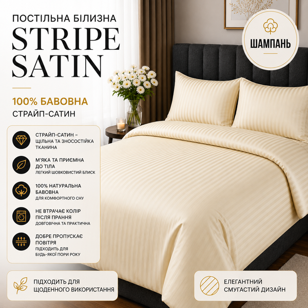 Постільна білизна страйп сатин 100% бавовна, шампань str-sat-cha-0008 фото